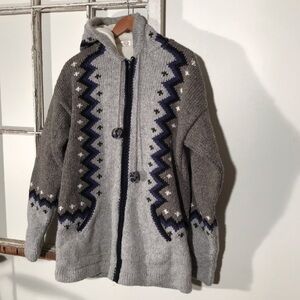 Wool hooded knitted zip up sweater from Ecuador. Plus Size. XXL Unisex